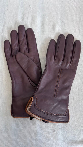 Pre-Owned Echo Brown Lightly Lined Sherpa Trim Gloves- Size Large