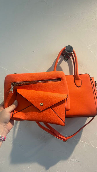 Pre-Owned Orange Faux Leather Satchel with 2x Inner Pouches