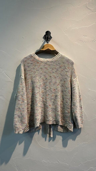 Pre-Owned Aerie White Rainbow Knit Open Tie Back Sweater - Size X-Small