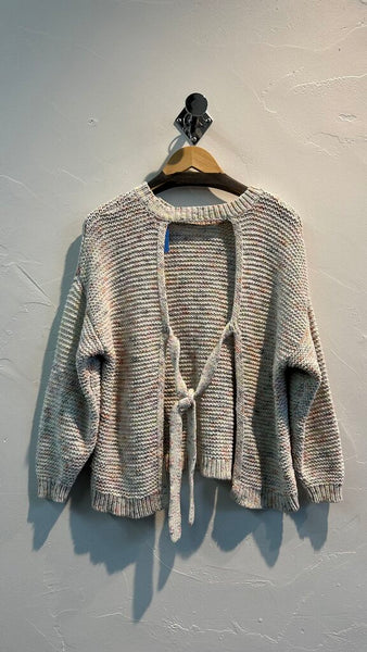 Pre-Owned Aerie White Rainbow Knit Open Tie Back Sweater - Size X-Small