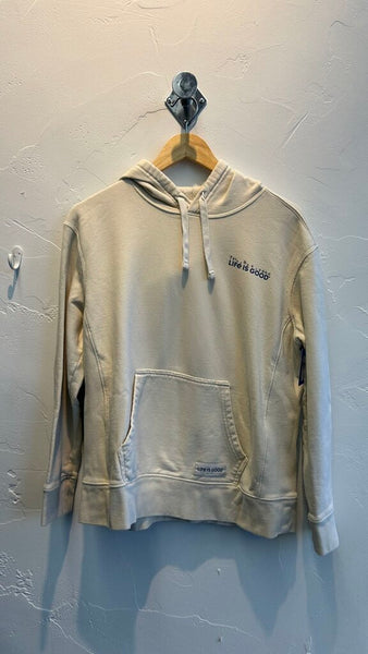 Pre-Owned Life Is Good Cream Spread Good Vibes Graphic Hoodie - Size Large
