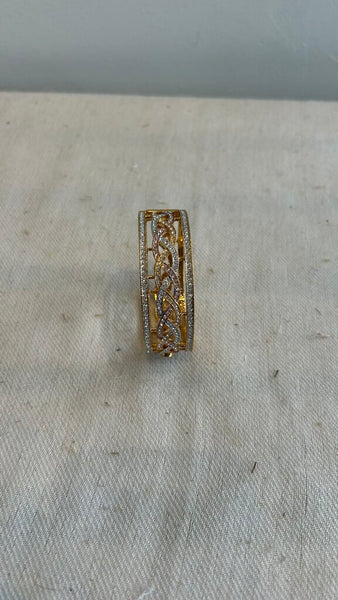 Pre-Owned Gold/Silver/Rose Gold Weaved CZ Bangle Bracelet