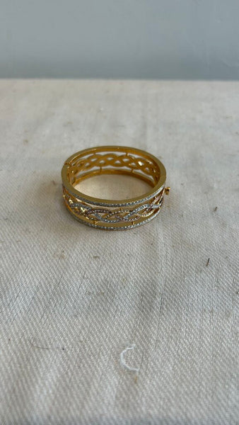 Pre-Owned Gold/Silver/Rose Gold Weaved CZ Bangle Bracelet