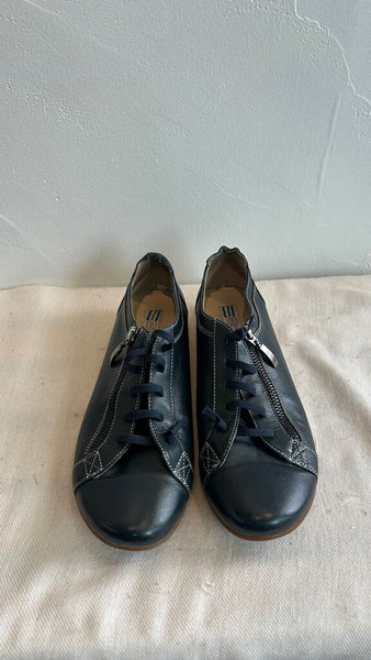 Pre-Owned Arnold Churgin Navy Leather Zip Side Round Toe Shoes - Size 40