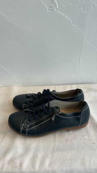 Pre-Owned Arnold Churgin Navy Leather Zip Side Round Toe Shoes - Size 40