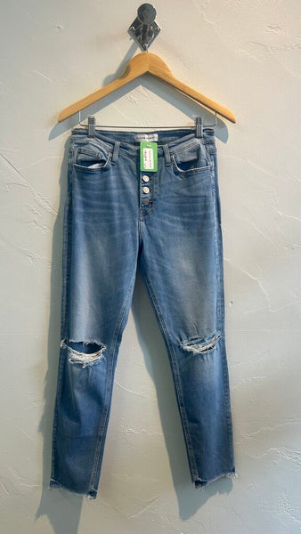Pre-Owned Flying Monkey Light Wash Ripped Knee Skinny Jeans - Size 29