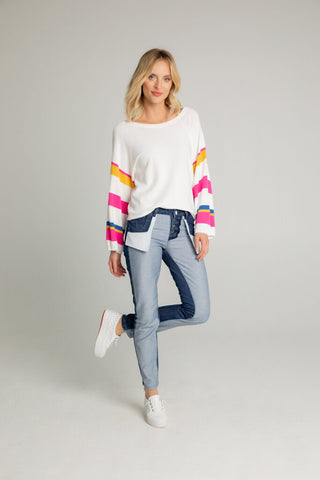 Gabby Isabella White Striped Long Sleeve Top
