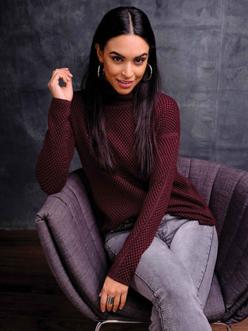 Elena Wang Cowl Neck Dot Sweater - Burgundy