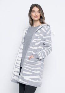 Picadilly Grey Zebra Print Hooded Cardigan