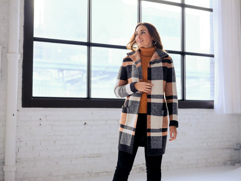 Alison Sheri Plaid Knit Cardigan in Caramel