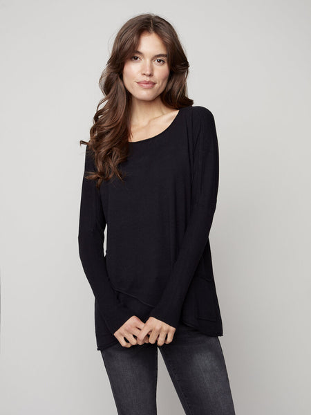 Charlie B Knit Overlap Sweater - Black