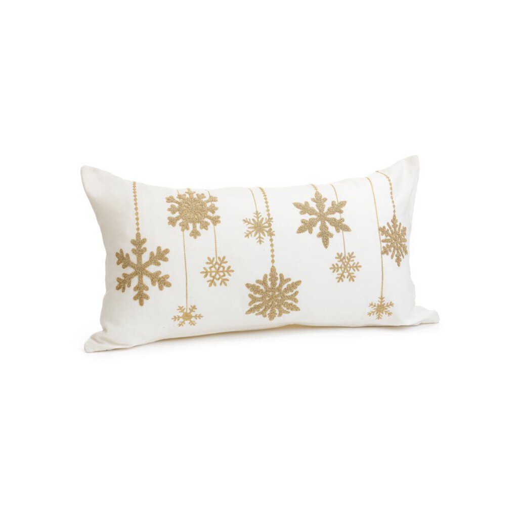 Gold Snowflake Stitched Cream Holiday Pillow