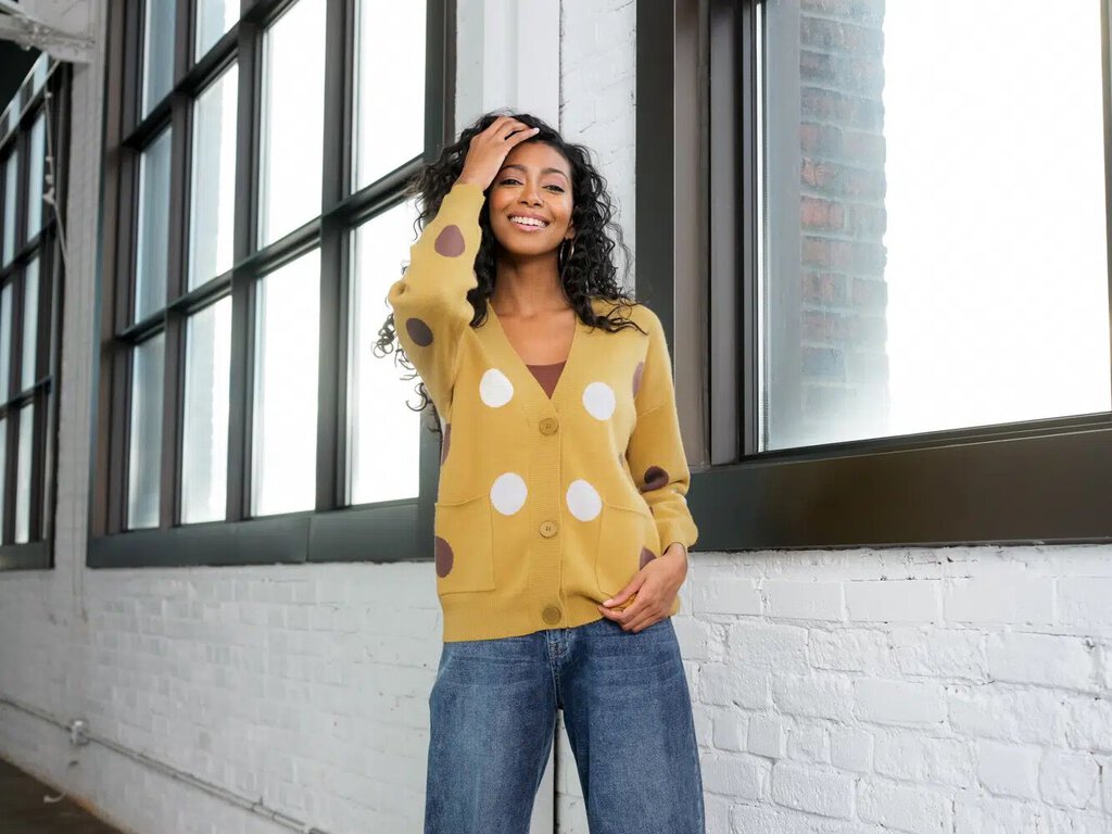Alison Sheri Polka Dot Long Sleeve in Mustard