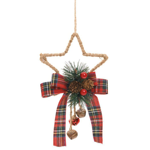 Pine Center Star With Red Bow Ornament