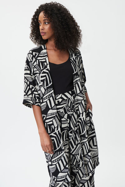 Joseph Ribkoff 232230 Black/Moonstone Abstract Leaf Cover Up