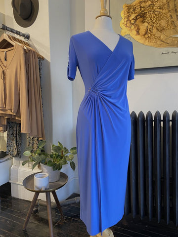 Joseph Ribkoff 232120 Blue Iris Wrap Dress With Short Sleeves