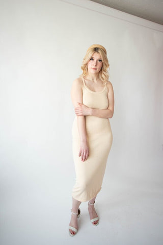 Faun 'Essentia' Fitted Knit Midi Dress - Cream