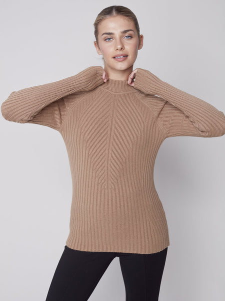 Charlie B Mock Neck Plushy Knit Rib Sweater