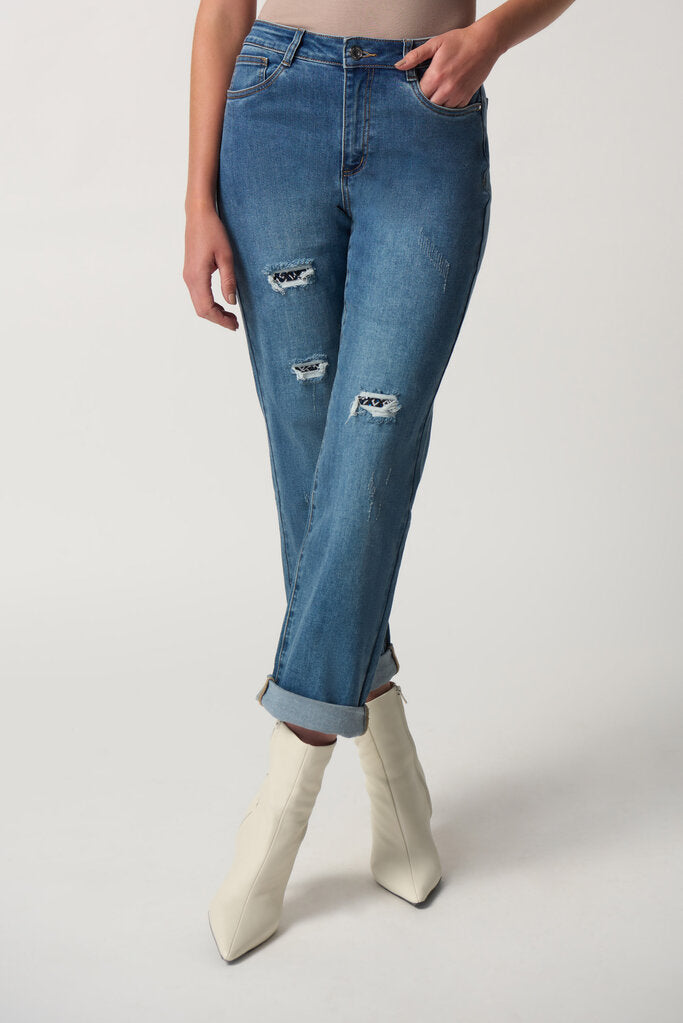 Joseph Ribkoff 233911 Ripped Boyfriend Jeans