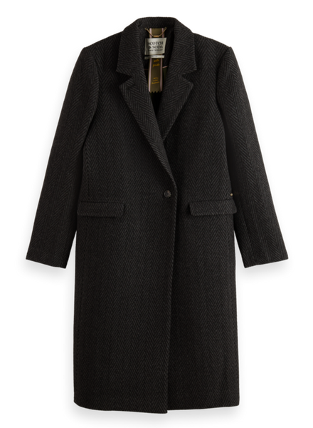 Scotch& Soda Herringbone Classic Wool Blend Tailored Coat