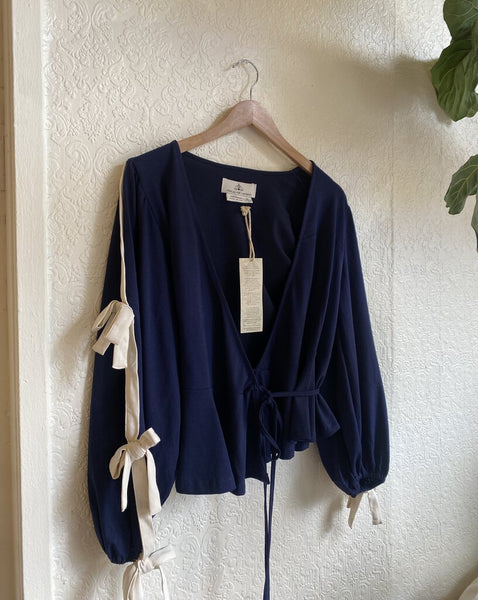 Fireflies For Lanterns 'Minerva' Navy Wrap Blouse with Bows