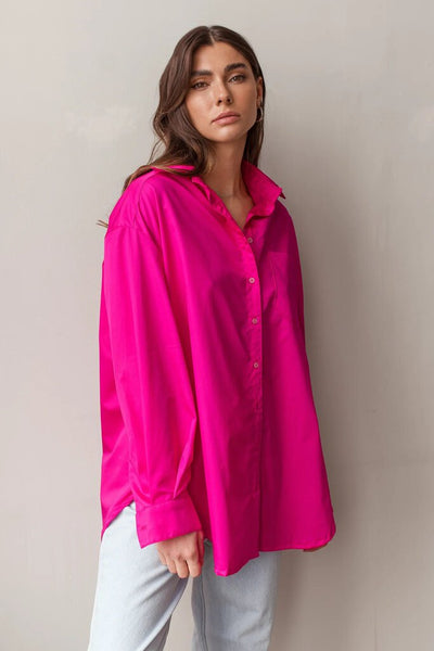 Dailystory 'Blair' Oversized Shirt - Hot Pink