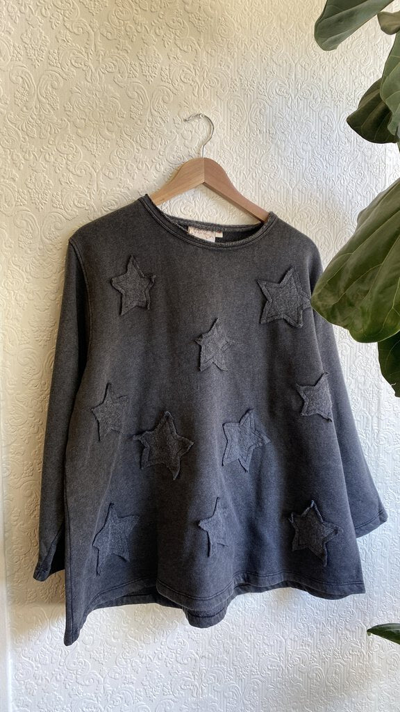 Paper Lace Star Patch Charcoal Boxy Sweater