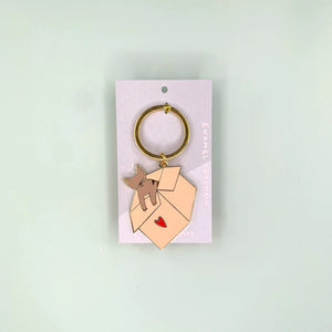 Little May Papery Brown Cat In Box Keychain