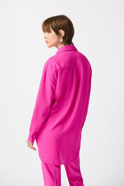 Joseph Ribkoff Long Textured Woven High-Low Blouse - Ultra Pink