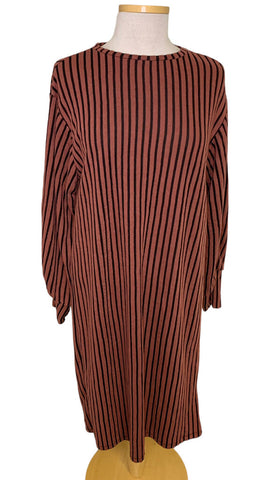 Zara Trafaluc Dark Rose/Black Stripe Long Sleeve Midi Dress - Size Medium