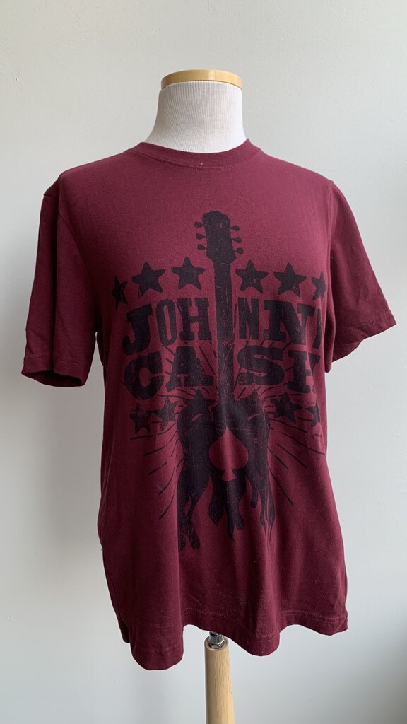 Johnny Cash Maroon Black Graphic Tee - Size Small