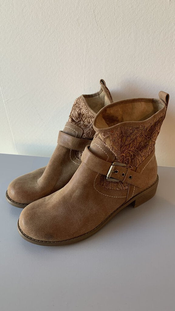 G by Guess Cognac Suede Side Buckle Booties - Size 7/8 (Estimated)