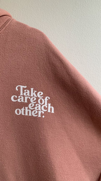 Brunette the Label Rose 'Take Care of Each Other' Graphic Hoodie - Size L/XL