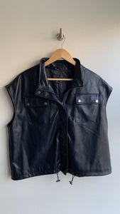 Rachel Zoe Black Faux Leather Chest Pocket Vest - Size X-Large