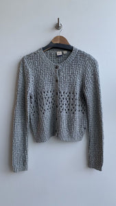 Roxy Grey Crochet Button Up Cardigan - Size Large