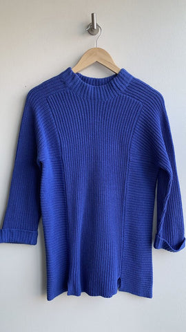Andrea Jovine Blue Knit Cowl Neck Distressed Hem Longsleeve Sweater - Size M