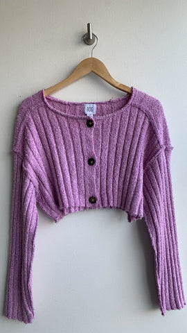 BDG Pink/ Purple Heathered Three Button Up Cropped Knit Longsleeve Sweater - Size Small