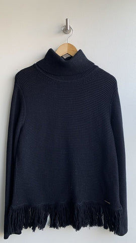 Michael Kors Black Mock Neck Distressed Hem Longsleeve Sweater - Size Large