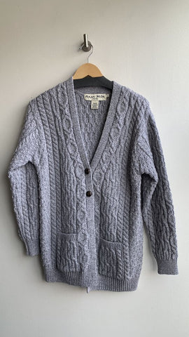 Aran Mor Grey Heathered Knit Merino Wool Button Up Cardigan - Size L