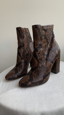 Aldo Leather Brown Snakeskin Block Heel Booties - Size 6