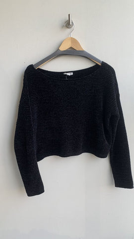 Garage Black Knit Plush Wide Neck Crop Longsleve Sweater - Size M
