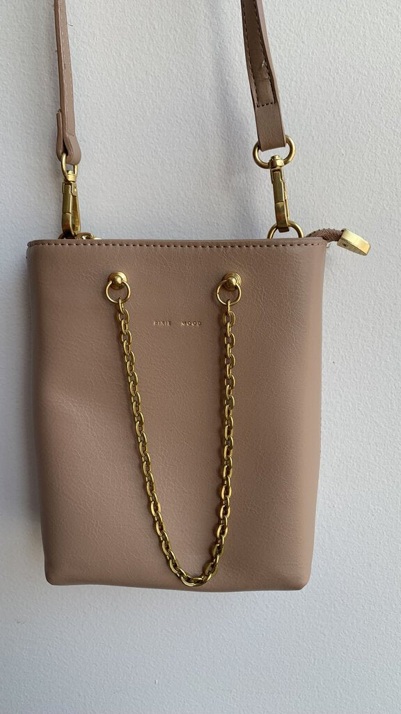 Pixie Mood Tan Small Crossbody Bucket Bag with Gold Hardware