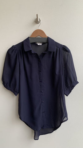 Cooperative Navy Sheer Short Sleeve Button Front Blouse - Size Small