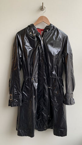 Tiger Of Sweden Black Shiny Long Hooded Silver Detail Raincoat - Size 36