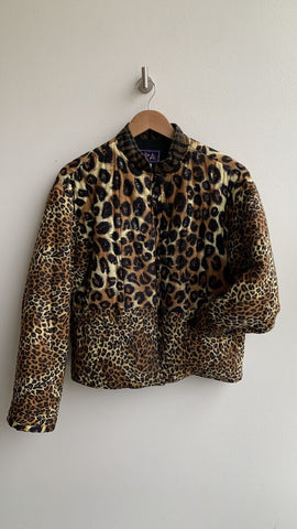 Spa Leopard Print Sequined and Beaded Buttoned Double Pocketed Jacket - Size Medium (Estimated)
