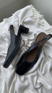 Easy Spirit Charcoal Slingback Square Toe Genuine Leather Kitten Block Heel - Size 8.5