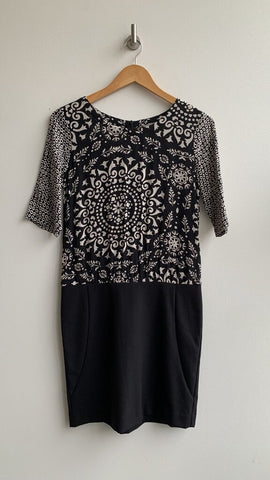 Sandwich Black/Tan Swirl Pattern Short Sleeve Dress - Size 2