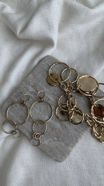 Gold Circular Dangle Bracelet Earring Set