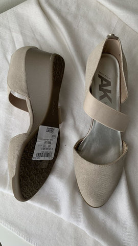 Anne Klein Tan Sparkle Elastic Ankle Strap Wedges - Size 9.5