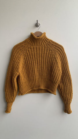 Lavon Yellow Thick Knit Mock Turtle Neck Longsleeve Crop Sweater - Size Small